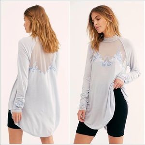 Free People NWT Saheli top lace mesh top blue